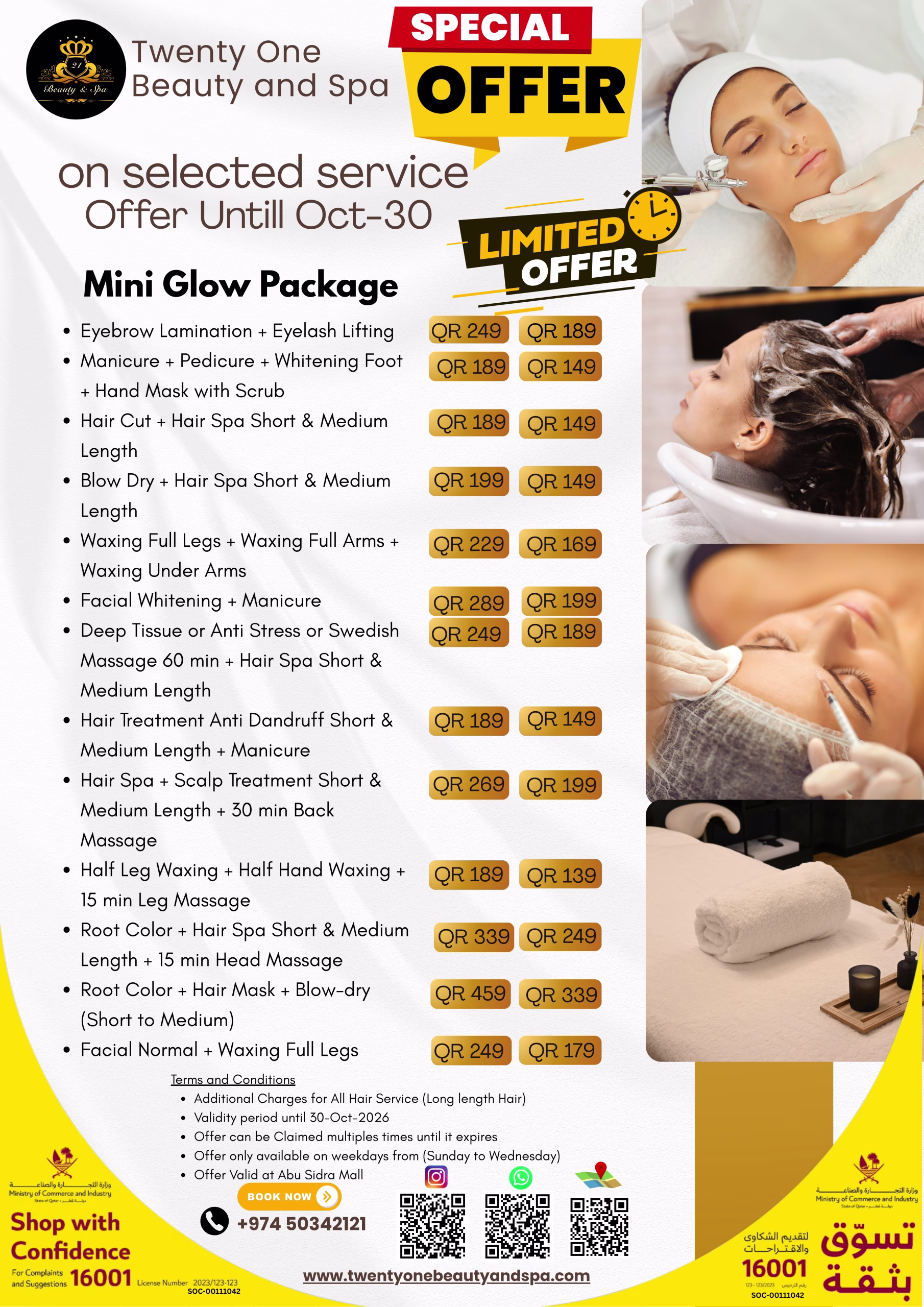 Professional beauty services including hair styling, rejuvenating facials, relaxing massages, threading, waxing, and custom henna at Twenty One Beauty and Spa.