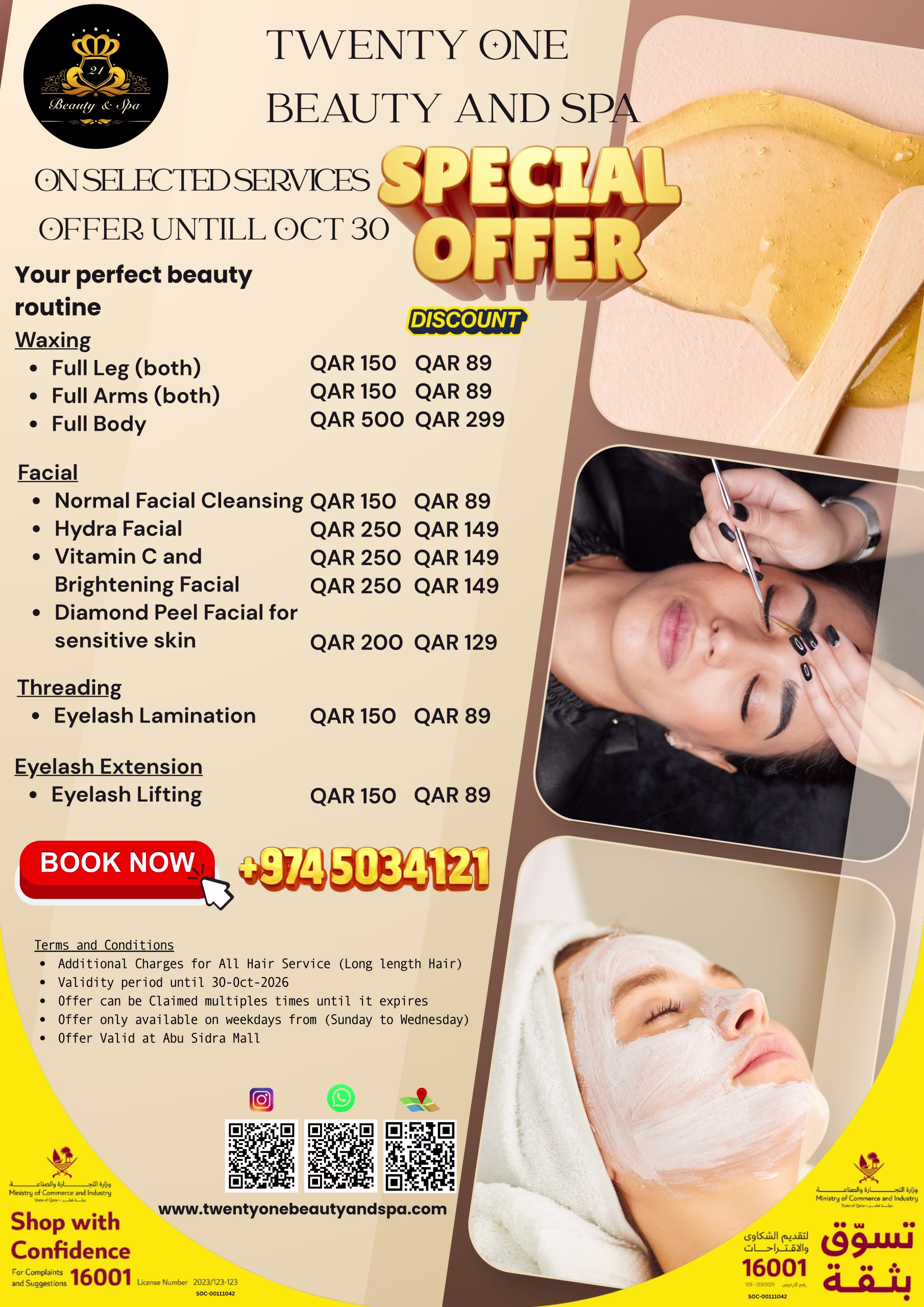 Professional beauty services including hair styling, rejuvenating facials, relaxing massages, threading, waxing, and custom henna at Twenty One Beauty and Spa.